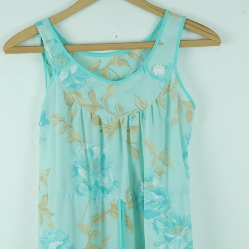 Vintage 32 XS Nightgown Pastel Blue Floral Dainty Fairy Ethereal Coquette 70s - Picture 2 of 10